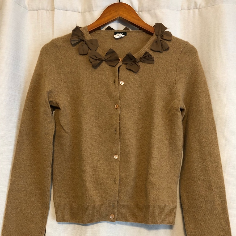 SALE J.Crew Camel Bow Cardigan Cashmere/Wool Blend